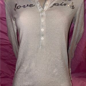 Victoria’s Secret silver rhinestone bling Long Sleeve Henley Top